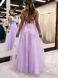 Gorgeous V-neck Tulle Ball Gown with Glitter Appliques Lace Prom Dress