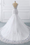 Gorgeous V-Neck Tulle Lace Wedding Dress Sleeveless Mermaid Appliques Bridal Gowns On Sale-27dress