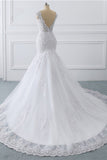 Gorgeous V-Neck Tulle Lace Wedding Dress Sleeveless Mermaid Appliques Bridal Gowns On Sale-27dress