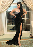 Gorgeous Velvet Prom Dress with Beading and Sweep Train