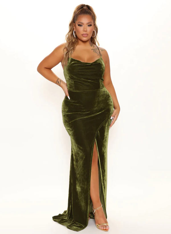 Gorgeous Velvet Prom Dress with Split Front-27dress