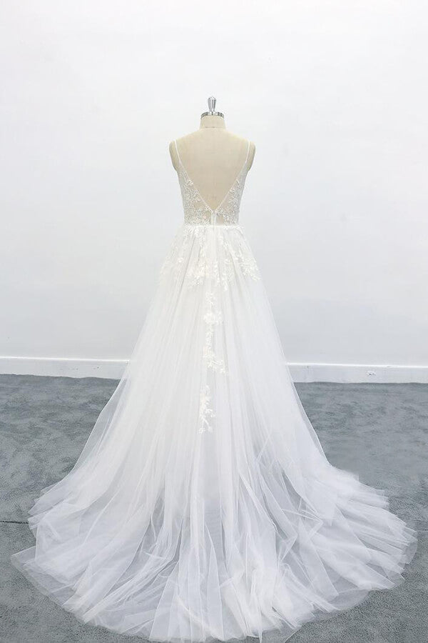 Graceful Appliques Tulle A-line Wedding Dress On Sale-27dress