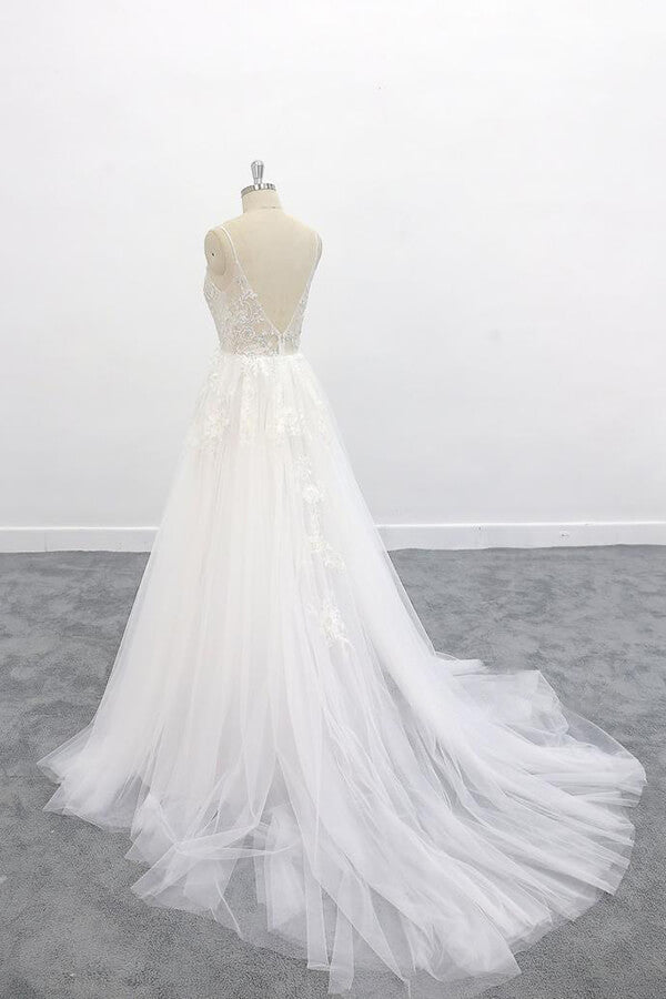 Graceful Appliques Tulle A-line Wedding Dress On Sale-27dress