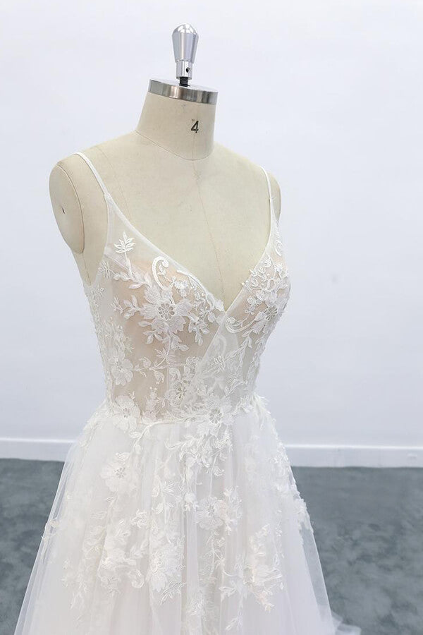 Graceful Appliques Tulle A-line Wedding Dress On Sale-27dress