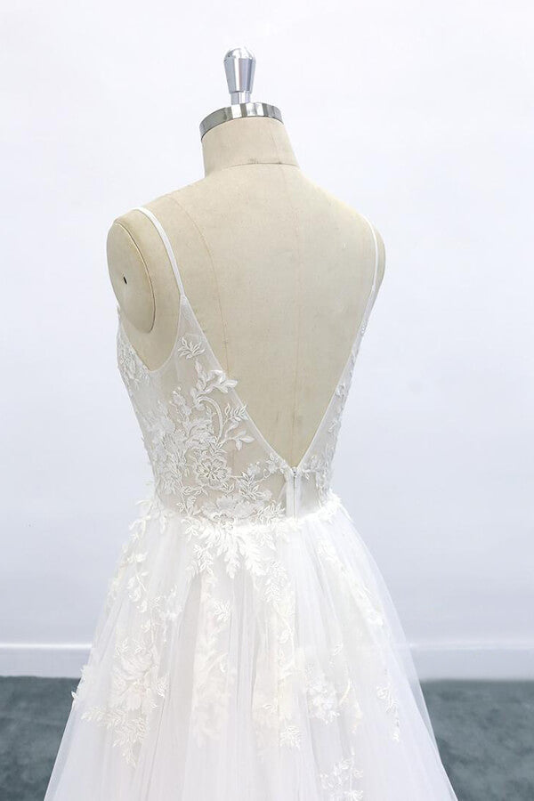 Graceful Appliques Tulle A-line Wedding Dress On Sale-27dress