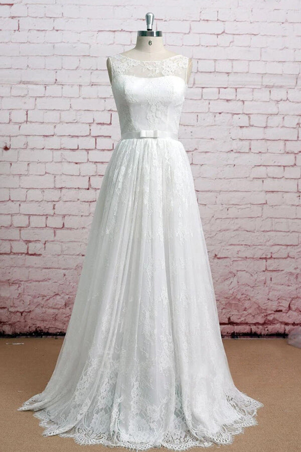 Graceful Floor Length Lace A-line Wedding Dress Online-27dress