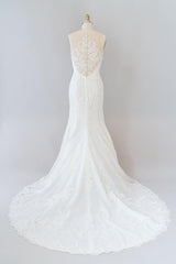 Graceful Illusion Appliques Mermaid Wedding Dress On Sale-27dress