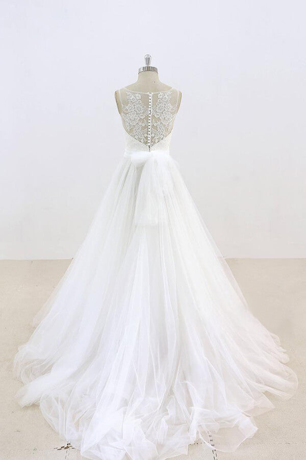 Graceful Illusion Lace Tulle A-line Wedding Dress On Sale-27dress