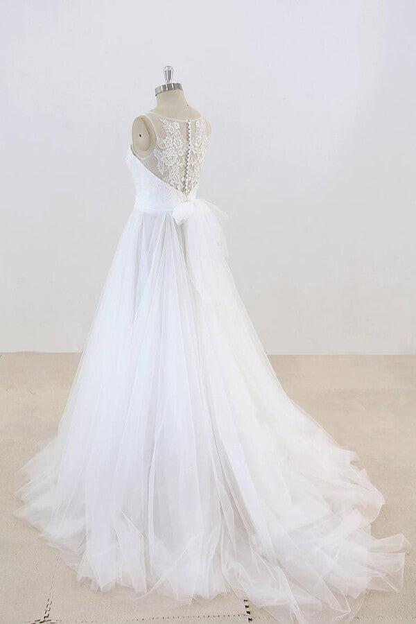 Graceful Illusion Lace Tulle A-line Wedding Dress On Sale-27dress