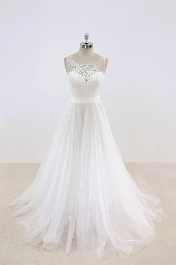 Graceful Illusion Lace Tulle A-line Wedding Dress On Sale-27dress