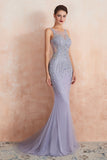 Graceful Long Jewel Tulle Mermaid Evening Dress-27dress