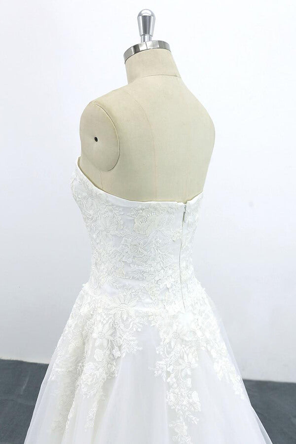 Graceful Strapless Appliques Tulle Wedding Dress On Sale-27dress