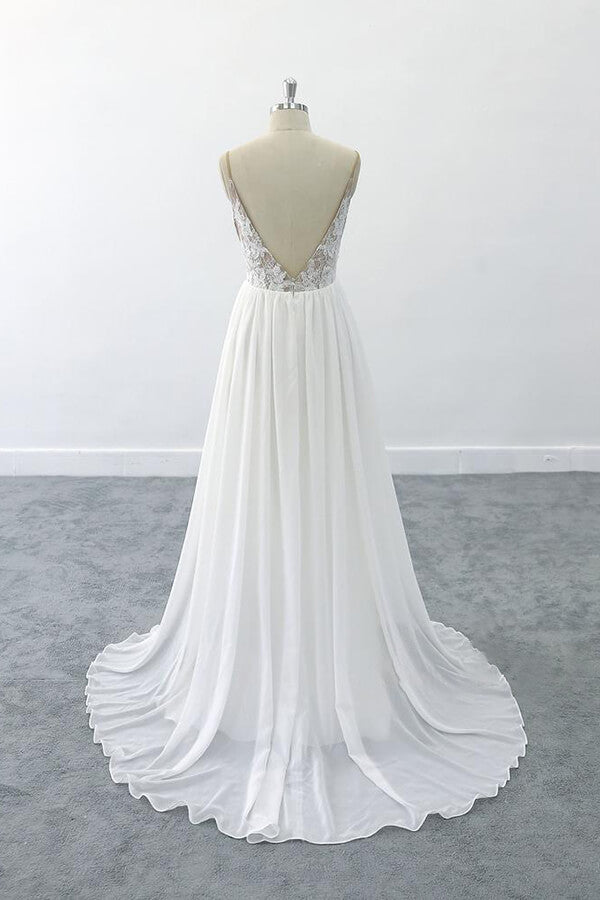 Graceful V-neck Lace Chiffon A-line Wedding Dress On Sale-27dress