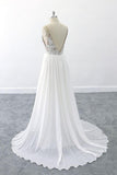 Graceful V-neck Lace Chiffon A-line Wedding Dress On Sale-27dress