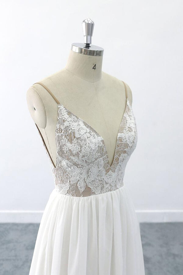 Graceful V-neck Lace Chiffon A-line Wedding Dress On Sale-27dress