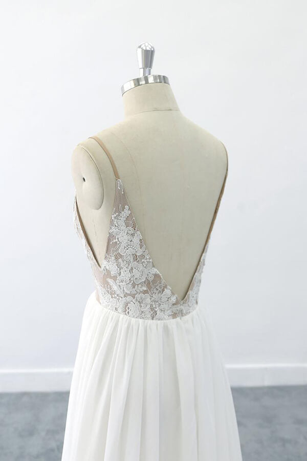 Graceful V-neck Lace Chiffon A-line Wedding Dress On Sale-27dress