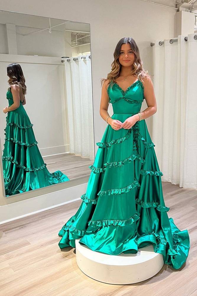 Green A-Line Sweetheart Spaghetti Straps Long Prom Dress-27dress