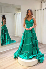 Green A-Line Sweetheart Spaghetti Straps Long Prom Dress-27dress