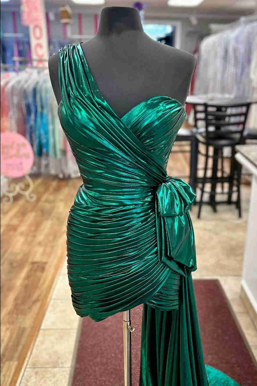 Green One Shoulder Sweetheart Short Homecoming Dress-27dress