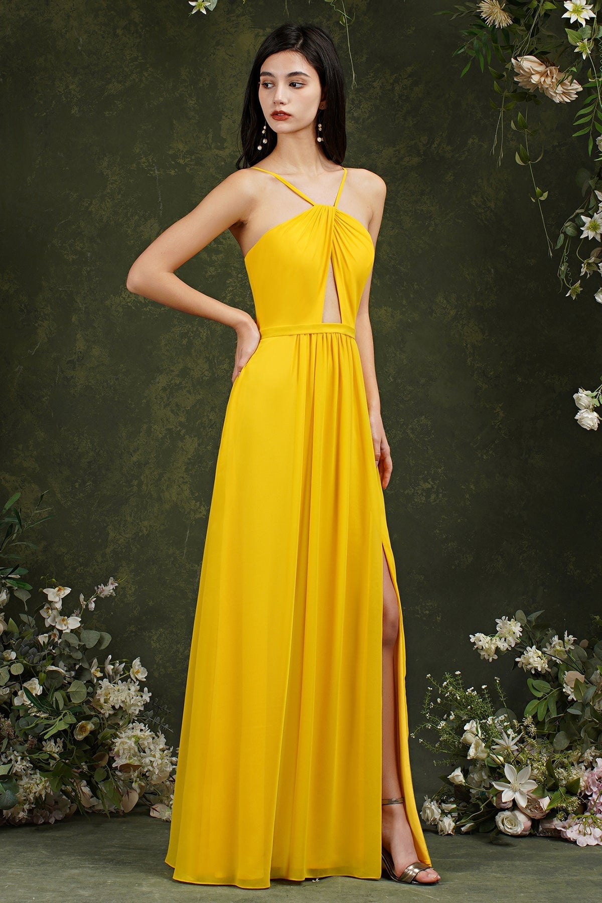 Halter Bridesmaid Dress Long Side Slit-27dress