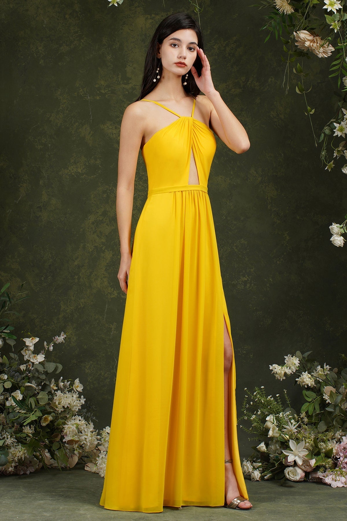 Halter Bridesmaid Dress Long Side Slit-27dress