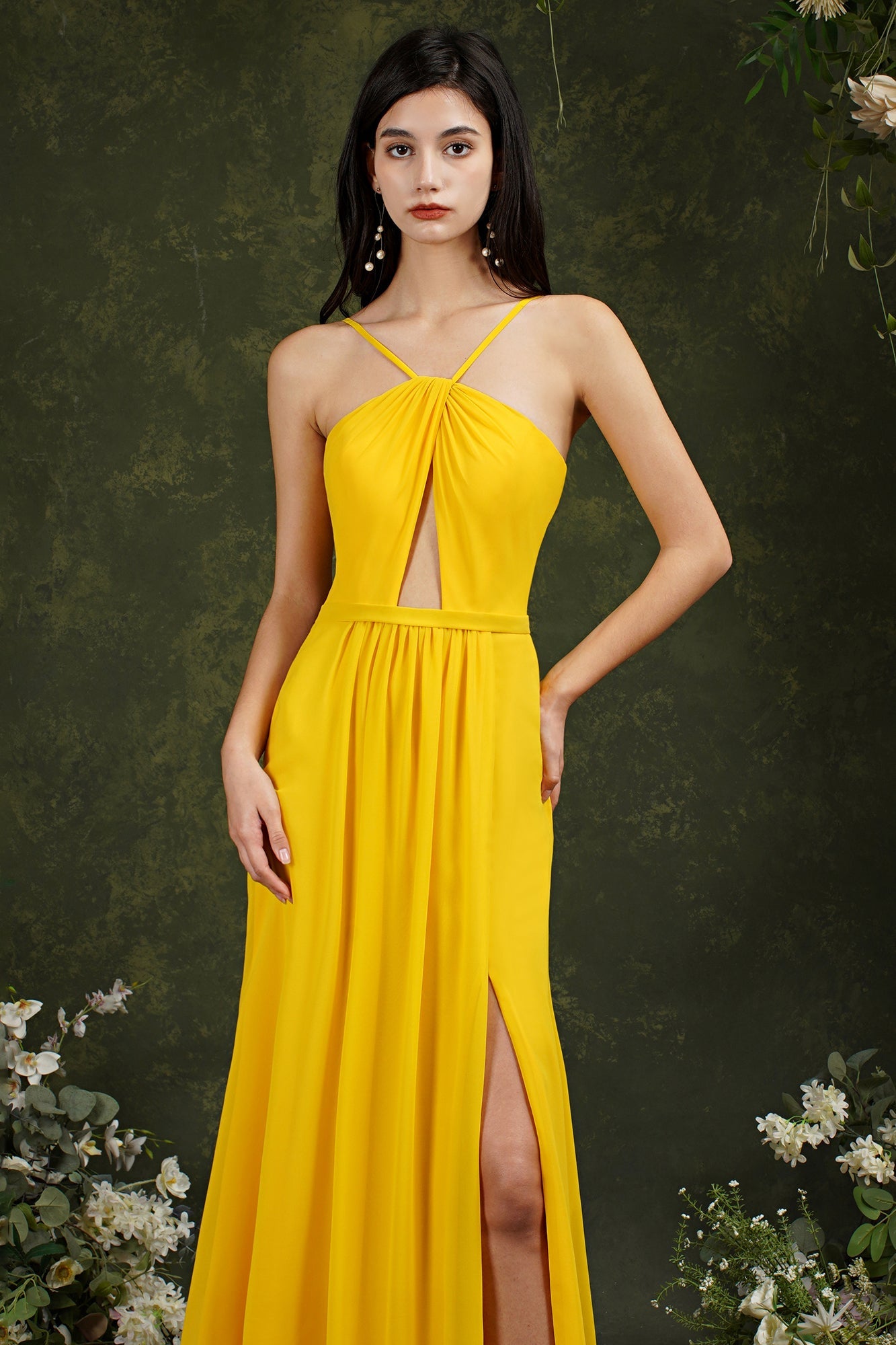 Halter Bridesmaid Dress Long Side Slit-27dress