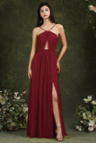 Halter Bridesmaid Dress Long Side Slit-27dress