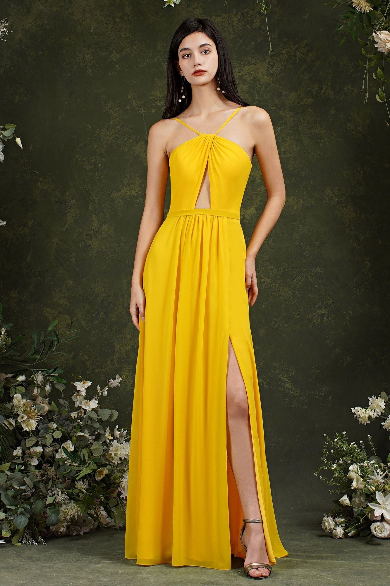 Halter Bridesmaid Dress Long Side Slit-27dress