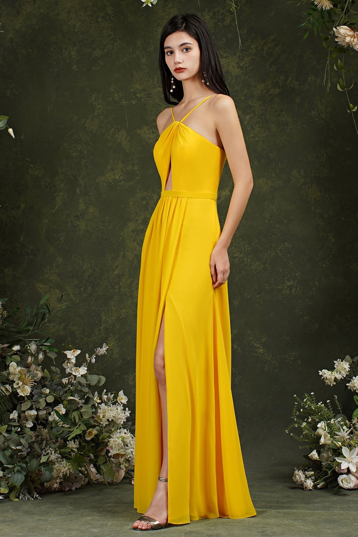 Halter Bridesmaid Dress Long Side Slit-27dress