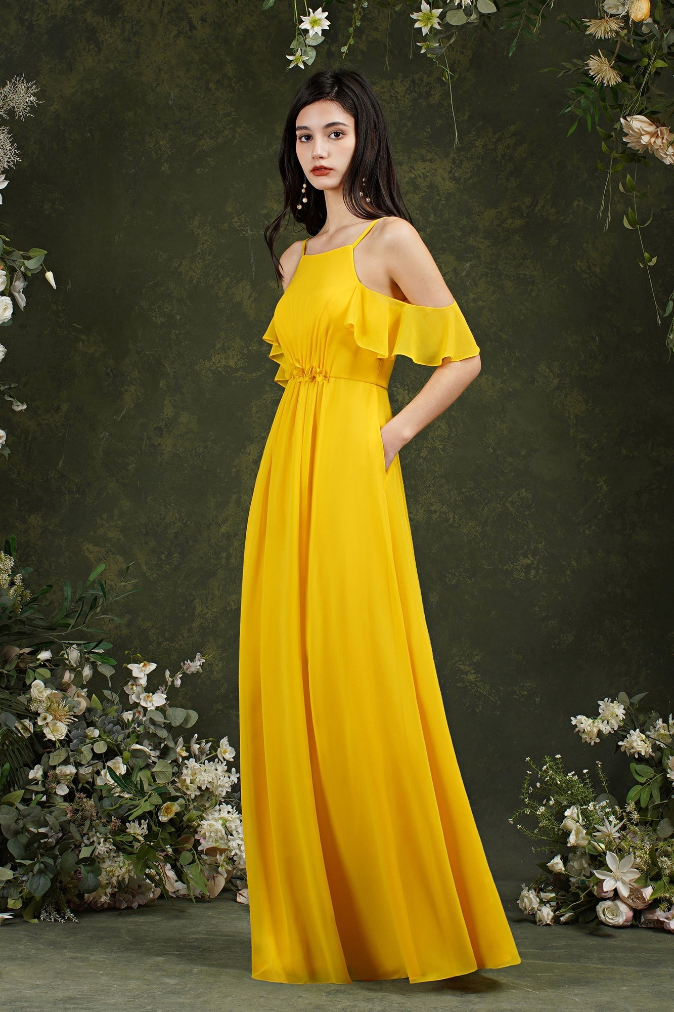 Halter Chiffon Bridesmaid Dress Long WIth Ruffle-27dress