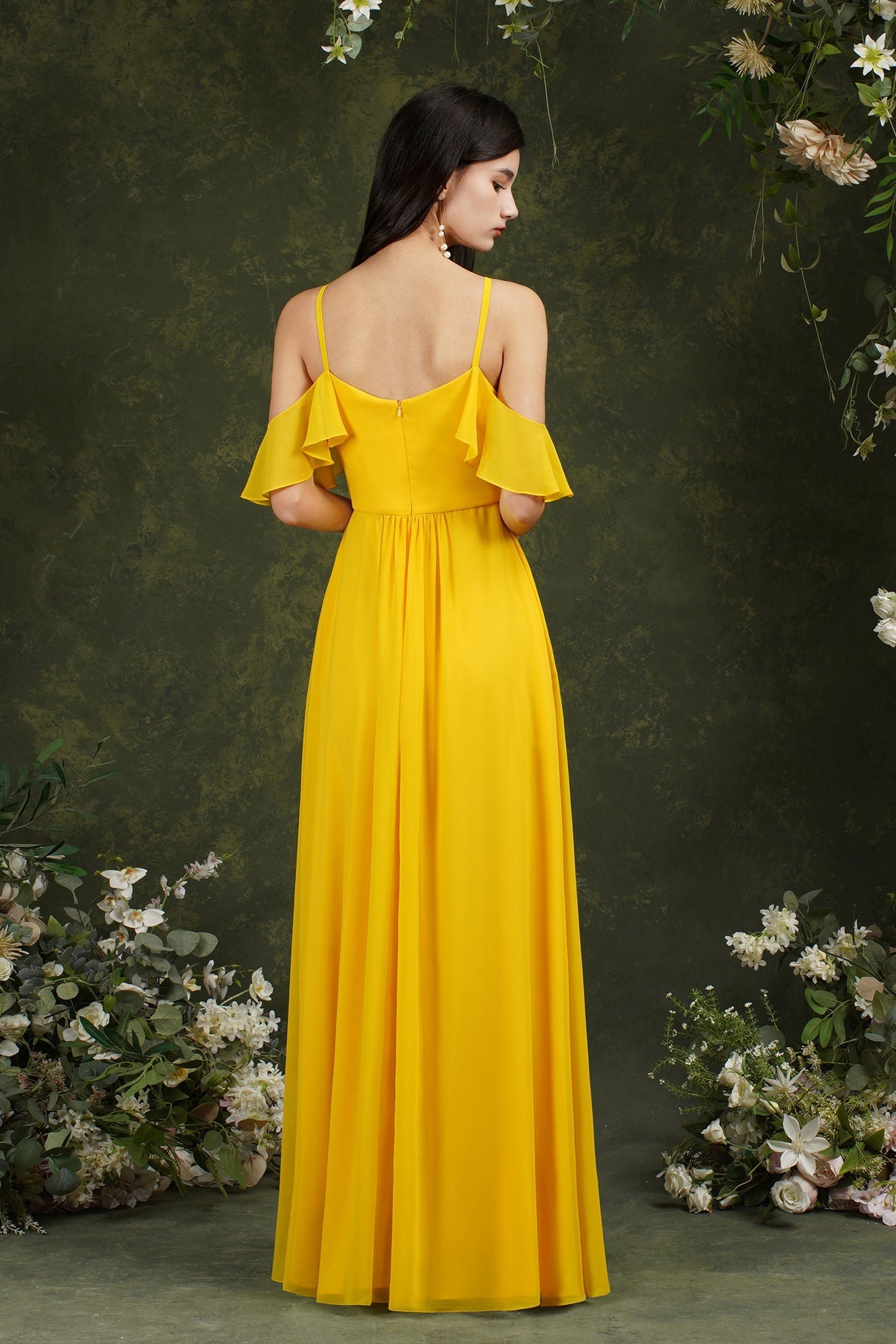 Halter Chiffon Bridesmaid Dress Long WIth Ruffle-27dress