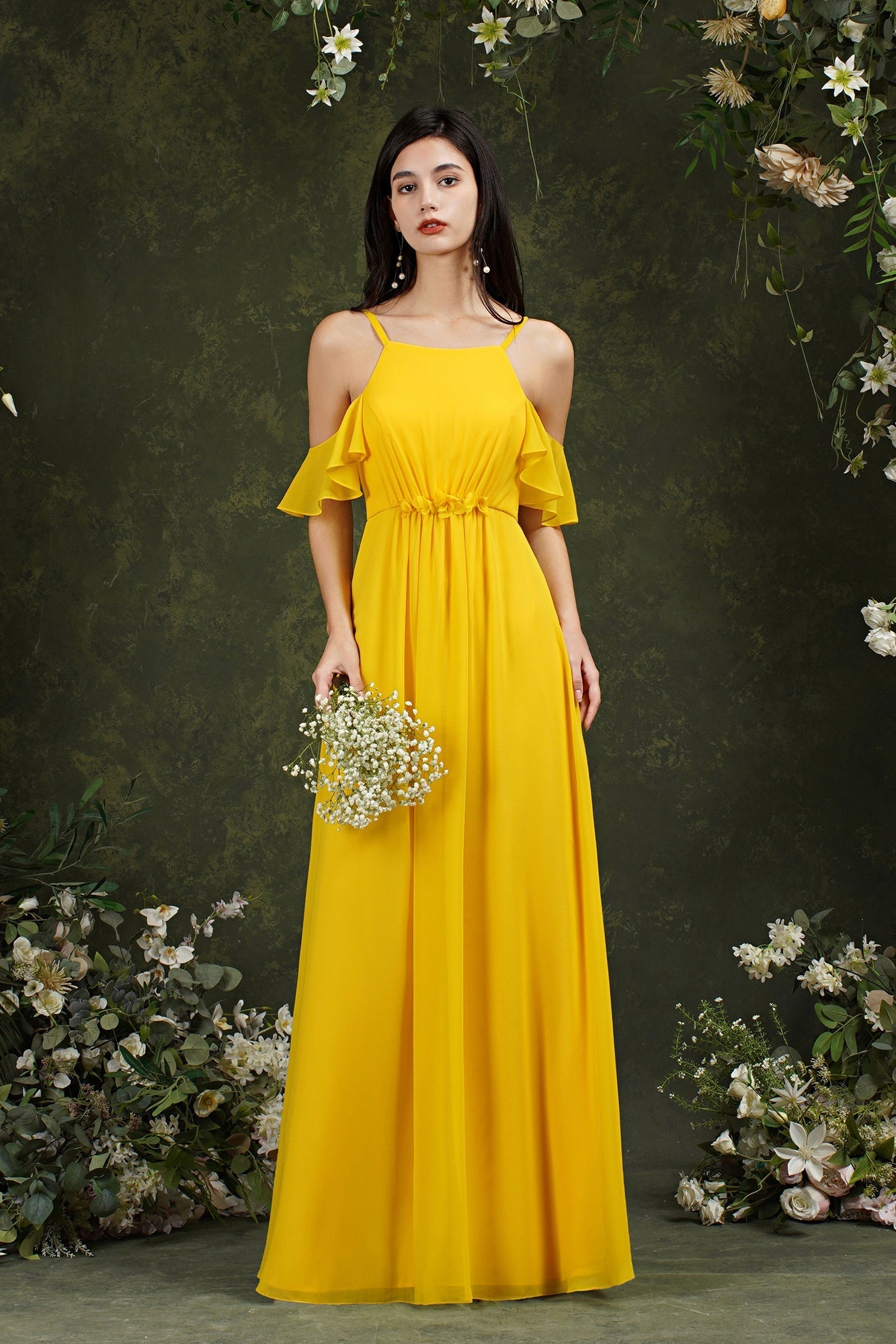 Halter Chiffon Bridesmaid Dress Long WIth Ruffle-27dress