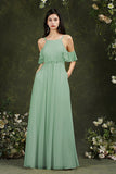 Halter Chiffon Bridesmaid Dress Long WIth Ruffle-27dress