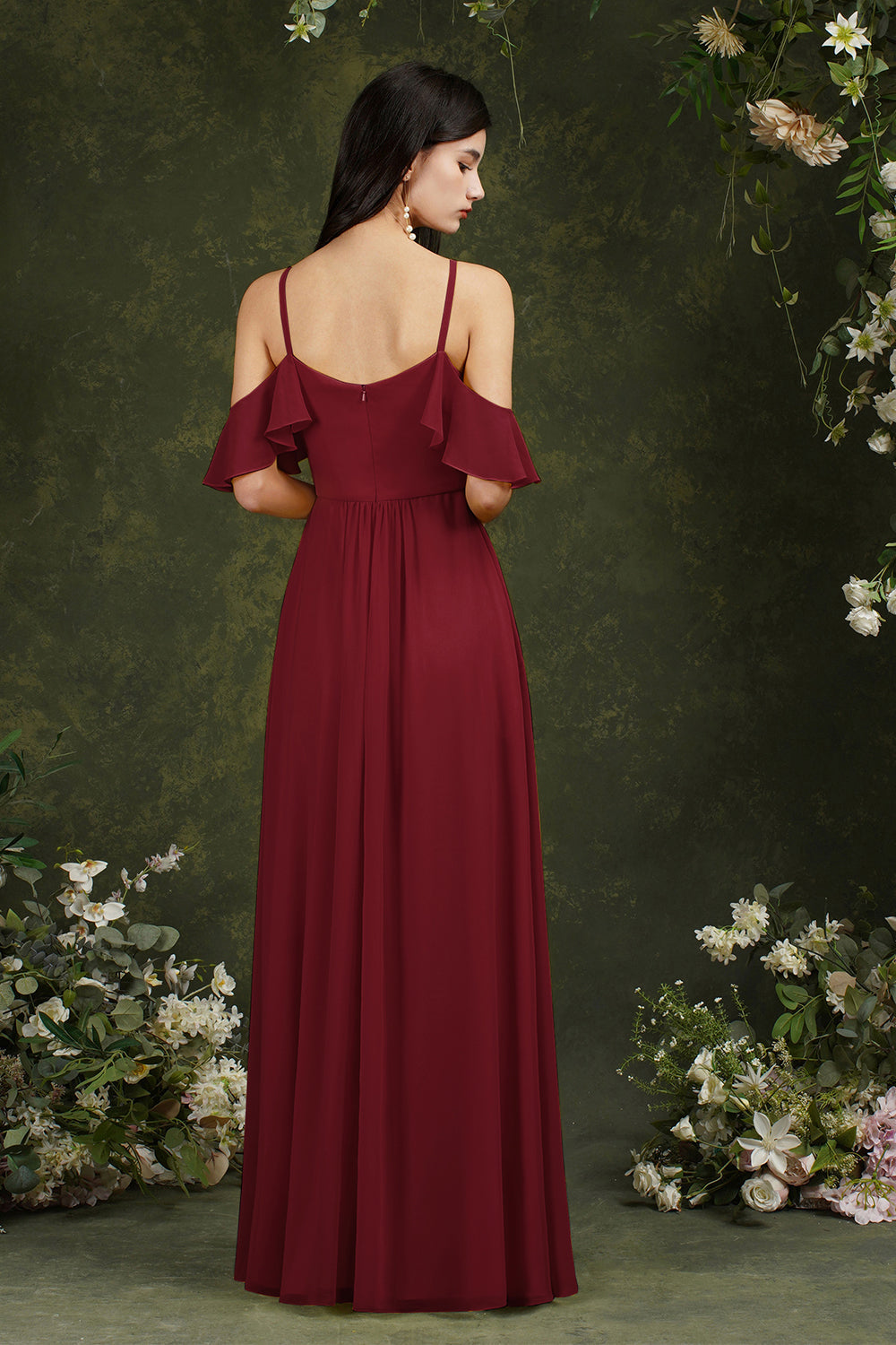 Halter Chiffon Bridesmaid Dress Long WIth Ruffle-27dress