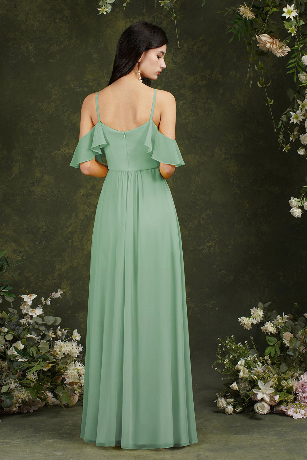 Halter Chiffon Bridesmaid Dress Long WIth Ruffle-27dress