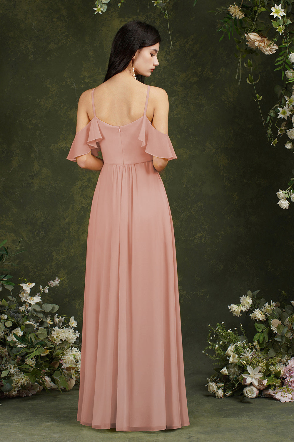 Halter Chiffon Bridesmaid Dress Long WIth Ruffle-27dress