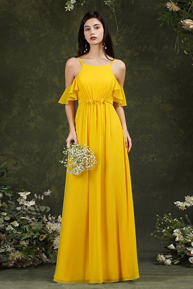 Halter Chiffon Bridesmaid Dress Long WIth Ruffle-27dress