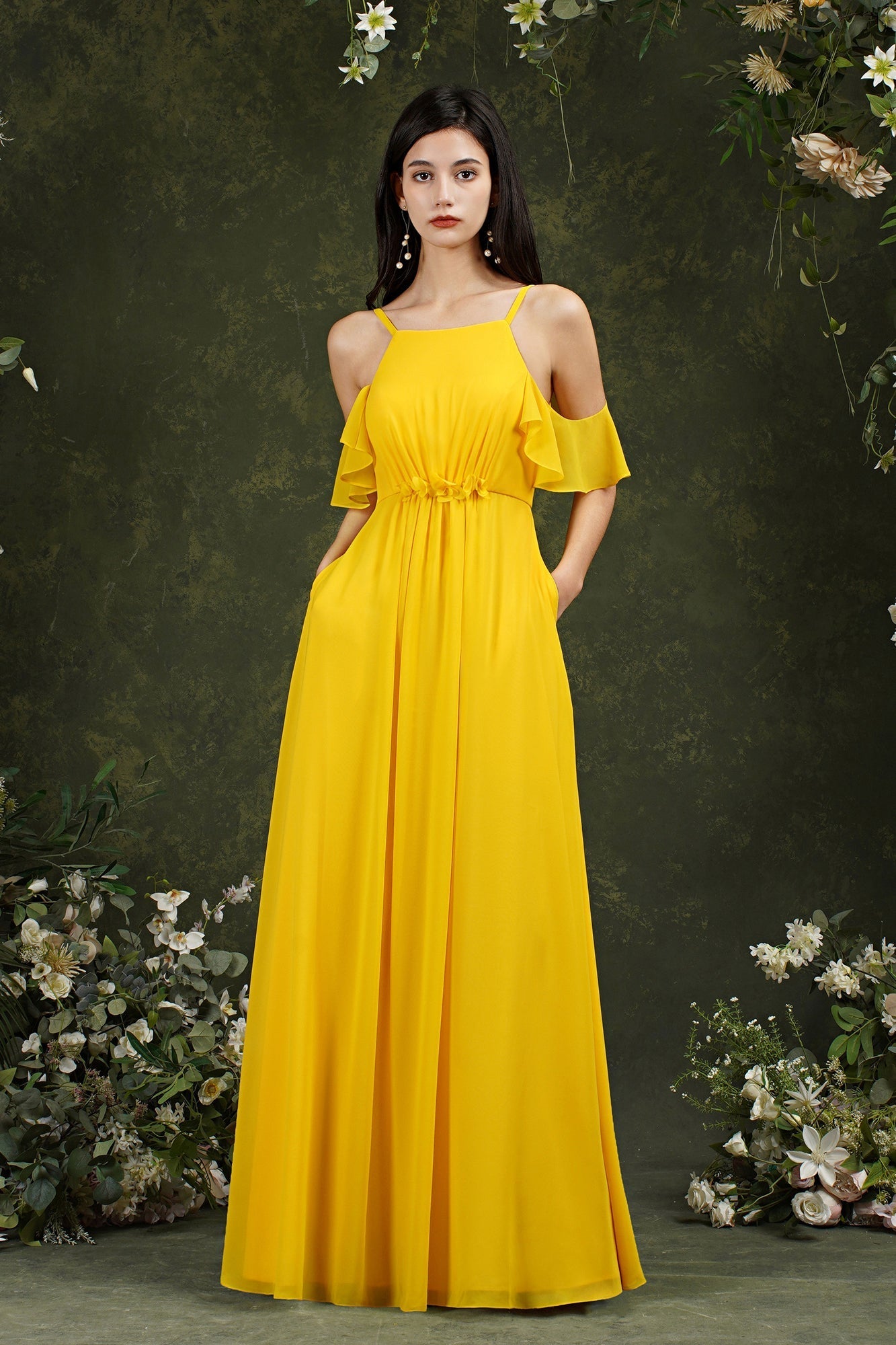 Halter Chiffon Bridesmaid Dress Long WIth Ruffle-27dress