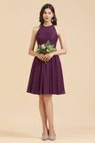 Halter Lace Bridesmaid Dress Chiffon Sleeveless Short Dress-27dress