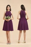 Halter Lace Bridesmaid Dress Chiffon Sleeveless Short Dress-27dress