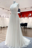 Halter Tulle Ivory Lace Backless Wedding Dresses-27dress