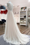 Halter Tulle Ivory Lace Backless Wedding Dresses-27dress