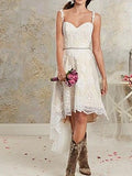 High Low A-Line Asymmetrical Lace Tulle Sleeveless Wedding Dresses-27Dress