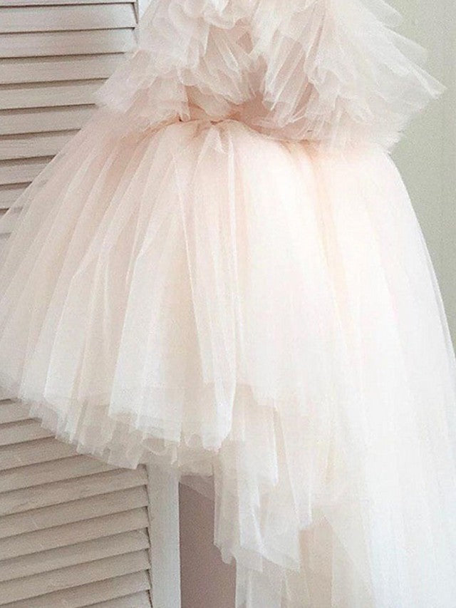 High Low Ball Gown Tulle Wedding Party Flower Girl Dresses-27dress