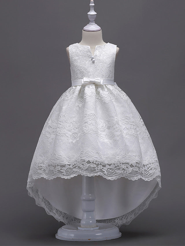 High Low Princess Asymmetrical Wedding First Communion Flower Girl Dresses-27dress