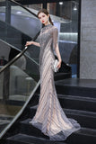 High Neck Cap sleeves Sparkle Beads Long Prom Dresses-27Dress