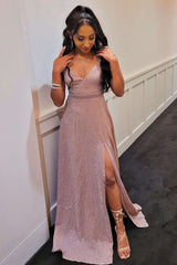 High Slit V-Neck A-Line Long Prom Dress