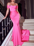 Hot Pink Sparkly Mermaid Prom Dress with Satin-27dress