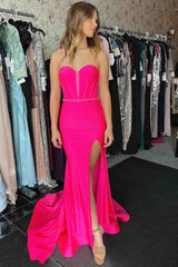 Hot Pink Sweetheart Long Party Dress with Detachable Sleeves