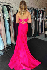 Hot Pink Sweetheart Long Party Dress with Detachable Sleeves